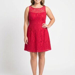 Studio 1 Women's Pink Sleeveless Lace Overlay Floral Pleated Mini Dress Size 14